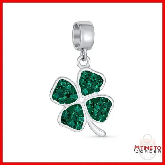 Sterling Silver Shamrock Charm Bead for Bracelets, 22mm