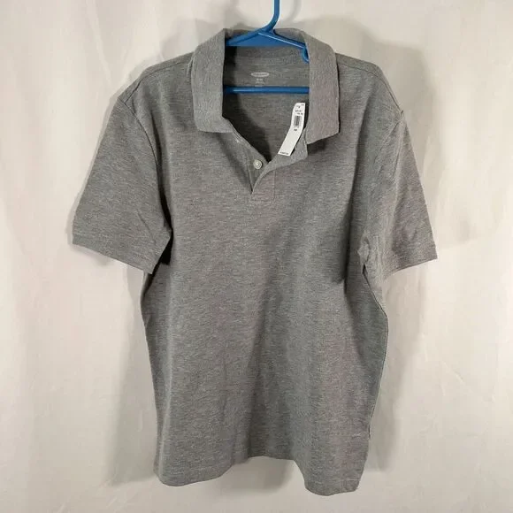 New Old Navy Polo Boys Medium Grey Short Sleeve Collared Cotton Blend