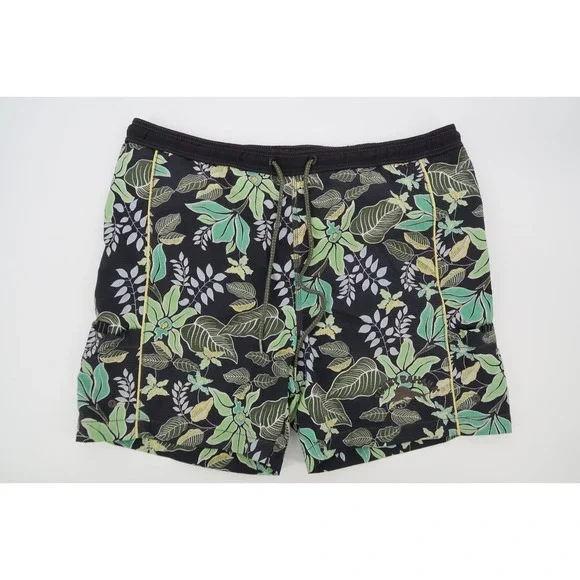Tommy Bahama Mens XXL Black Green Floral Swim Trunks Lined‎ Shorts Size 2XL