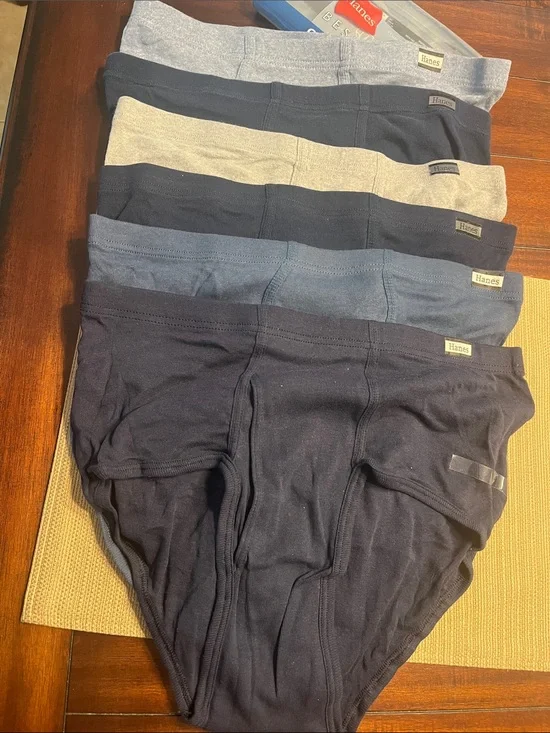 6 Classic Hanes Men's thick Cotton Briefs 🩲 Pack in Black, Navy, Gray, Blue #52