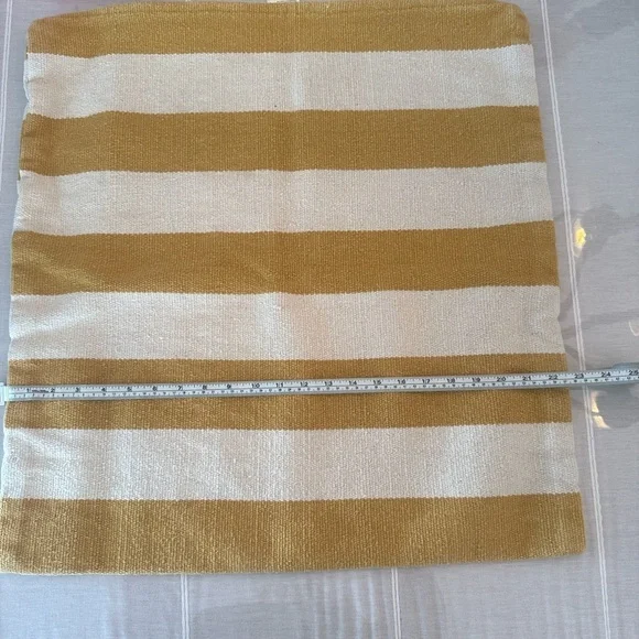 Set of 2 Crate & Barrel Olin Striped Floor Pillow Covers 24x24 Mustard Ivory