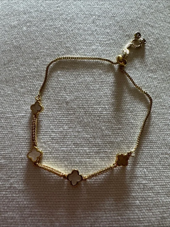 Gold-Tone Clover Link Bracelet with White Inlay