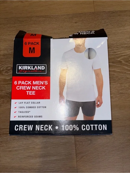 Opened Kirkland Signature Men's 5-Pack Crew Neck Lightweight Tee White Size Med