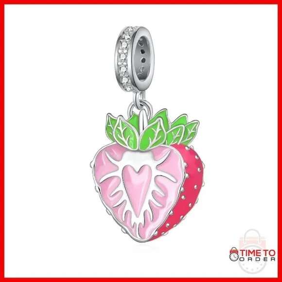 925 Sterling Silver Strawberry Charm for Bracelets, 16x13mm, Hypoallergenic