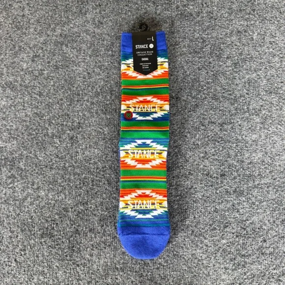 Stance Dwyane Wade Mens Crew Socks Large Southwest Aztec Rainbow Athletic Casual