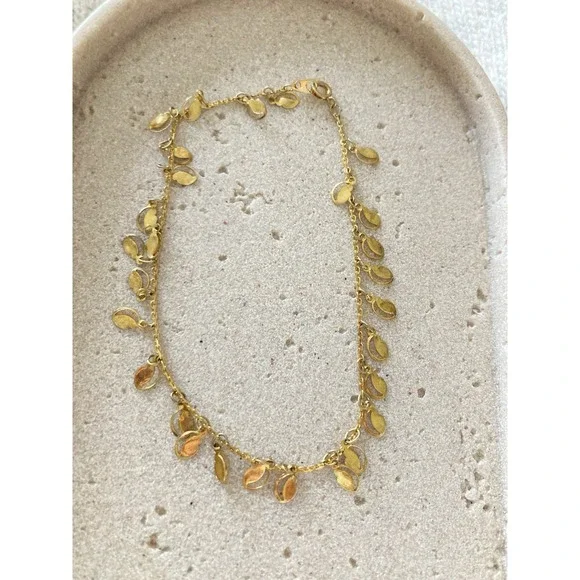 Gold Tone Dainty‎ Leaf Charm Anklet Minimalist Boho Dangle Romantic Feminine