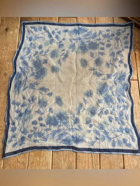 Vintage Vera Neumann White Scarf with Blue Floral Detailing