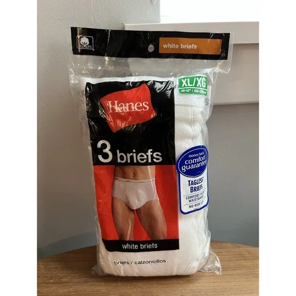 New Old Stock- Hanes Underwear‎ White Mens Briefs Sz XL 40-42 3-pack 2010