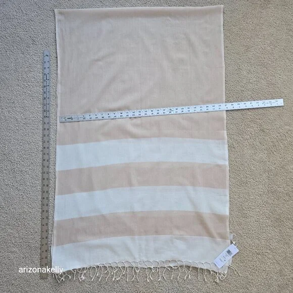 NWT Eileen Fisher Organic Cotton Striped Scarf Tan and White