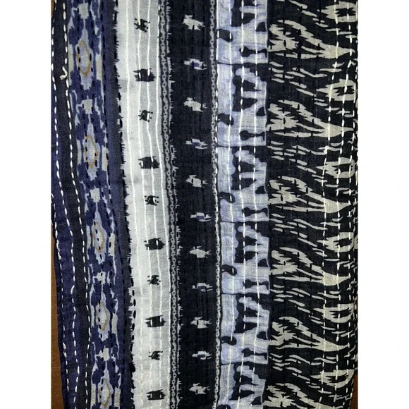 J.Jill Navy Blue Multi Ikat Kantha Stitch Infinity Scarf Lightweight Loop