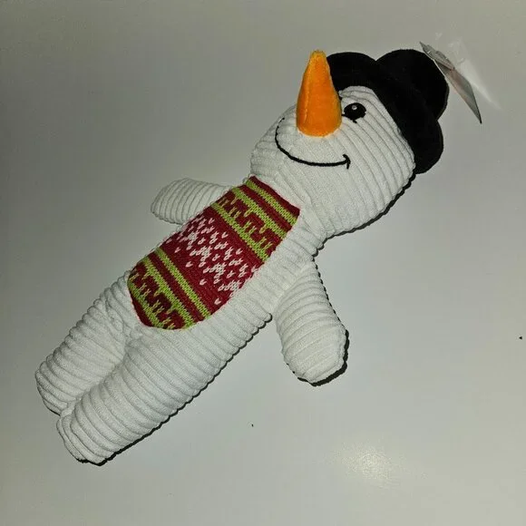 Christmas Holiday Plush Snowman Pet Dog Toy Squeaky White Ribbed Rite Aid w/TAG