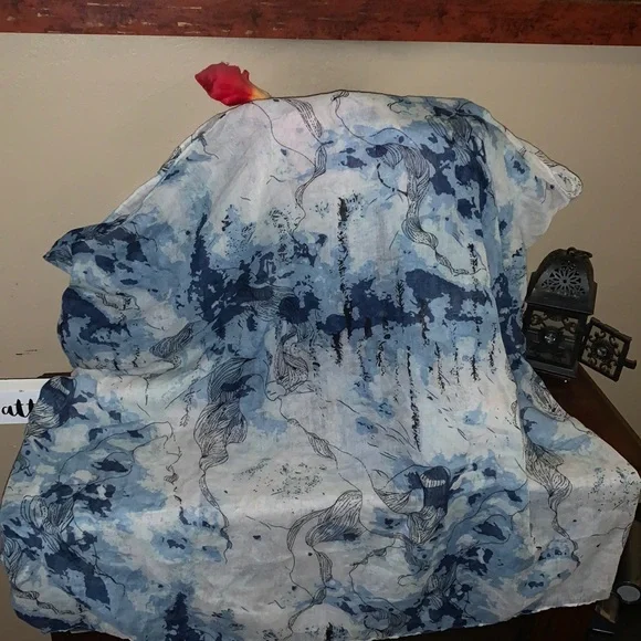 Blue Black & White Tie Dye Ocean Theme Infinity Lightweight Scarf