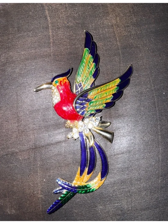 Colorful Enamel Hummingbird Brooch Pin - Red, Blue, Green