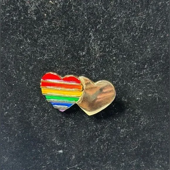 PRIDE Goldtone Double Heart Brooch Excellent Preloved Condition