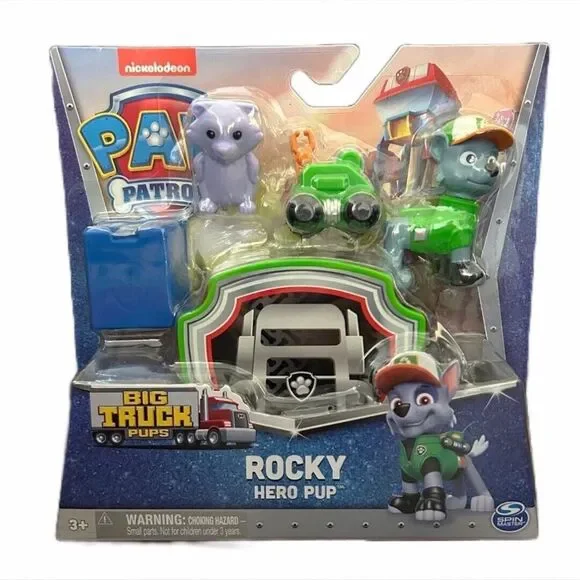 Paw Patrol Big Truck Pups Rocky Action Figure with Clip-on Rescue Drone & Friend