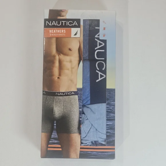 Nautica Boxer Briefs Mens XL Blue Heathers Classic Fit Tagless Soft Stretch NEW‎