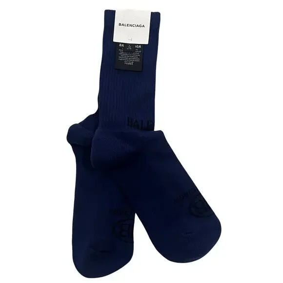 15-78(2) BALENCIAGA Men's Crew Socks Navy Large