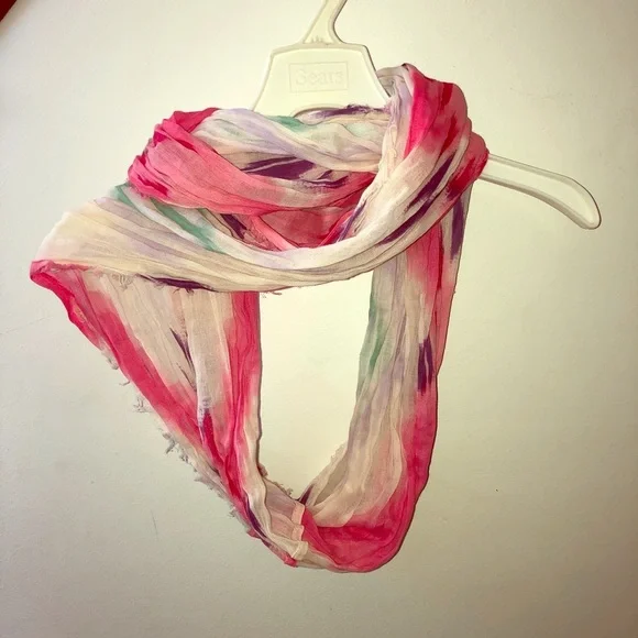 American Eagle Fringed Scarf pink white teal