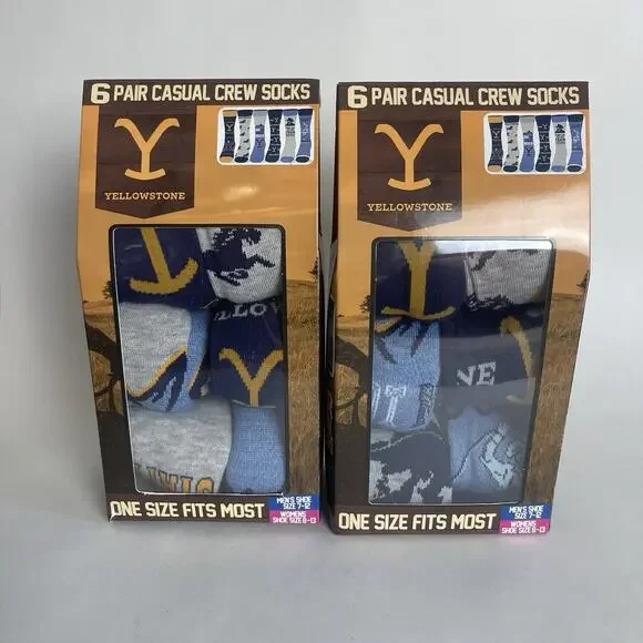 12 Pairs YELLOWSTONE Casual Crew Socks Unisex Men 7-12‎ Women 8-13 One Size Most
