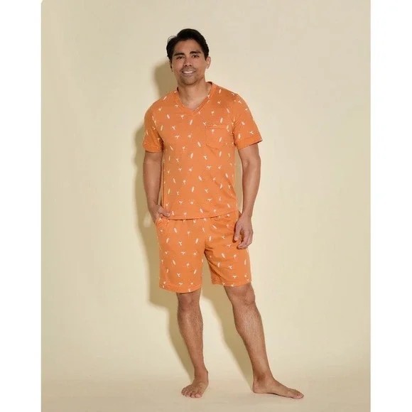 Cosabella Men's Orange Pacific Lounge Pajama Set Short Sleeve Shirt & Shorts M