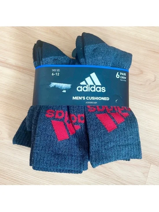 ADIDAS Mens Socks Crew Aeroready Cushioned Everyday 6 Pair Shoe Size 6-12