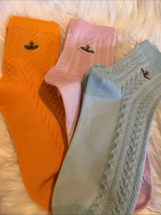 Vivienne Westwood Orange, Pink & Light Blue Cable Knit Ankle Socks 3 pair