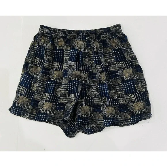 Vintage Mens 100% Silk Boxers Size S 90s Casino Pajama Boxer Shorts Blue Paisley