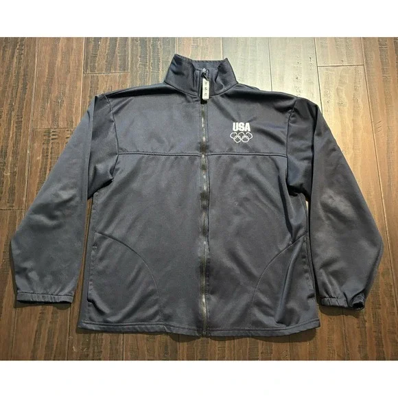 United States Olympic Committee Track Adult L Jacket Blue Full Zip USA *READ