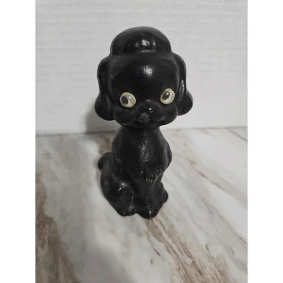 Vintage Black‎ Poodle Dog Coal Halloween Figurine Googly Eyes Decor Puppy