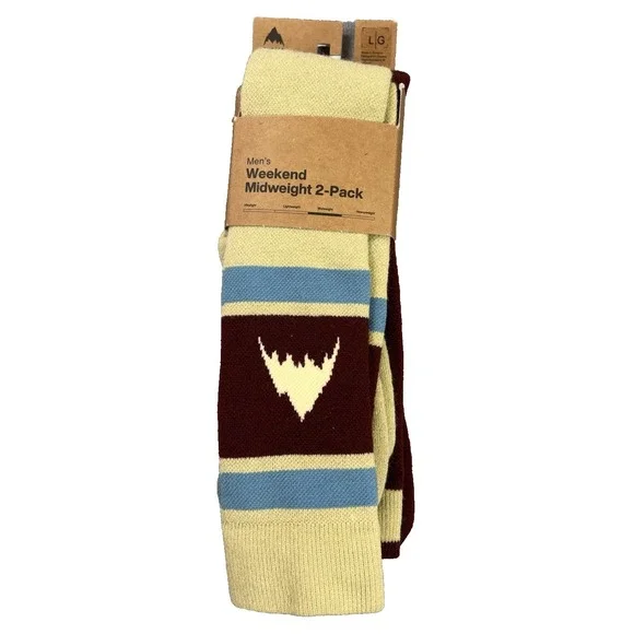 Burton Men's Weekend Ski snow Socks 2 Pack Mushroom Green Maroon Large Snowboard