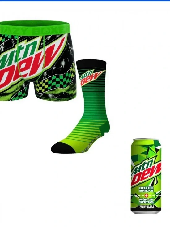Mountain Dew Men’s Green Logo Boxer Briefs & Socks Set
