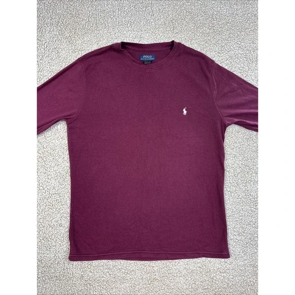 Polo Ralph Lauren Men's Burgundy Waffle Knit L/S Thermal Shirt Sleepwear L