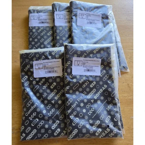 Lot of 5 Bombas 8470 M's Cotton Modal Blend Boxer Brief Black Size XL NEW