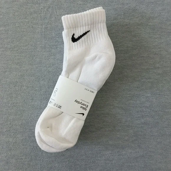 Nike Everyday Cotton Cushioned Ankle Socks 3 Pair White Dri-FIT SX7667-100 Large