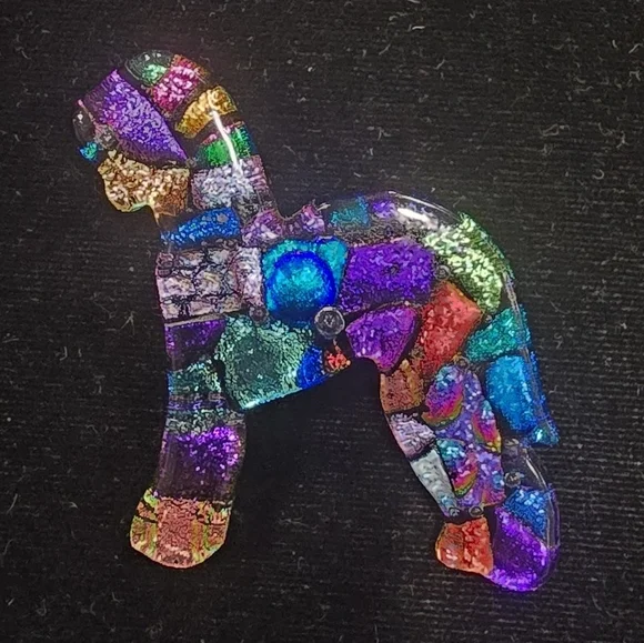 Dichroic Fused Glass Artisan Made  Horse Pony Animal Pin Brooch