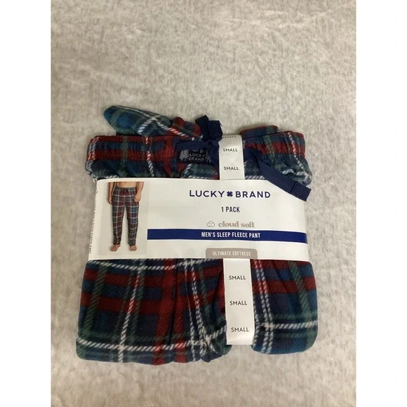 Lucky Brand Mens Cloud Soft Fleece Sleep Pant Plaid Navy Red Green Small NEW‎