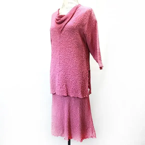 Whispers Carole Dolighan Vintage 100% Silk Pink dress top skirt fairy Set Small