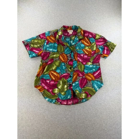 Vintage Cristin Stevens 2 Piece Tropical Floral Shirt Shorts Set Medium USA