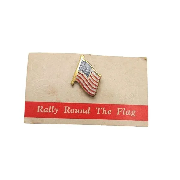 Vintage American Flag Lapel Pin On Original Card