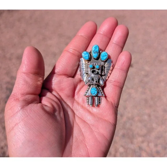 Navajo Kachina Pendant Brooch Pin Signed‎ Doris Smallcanyon Kingman Turquoise**