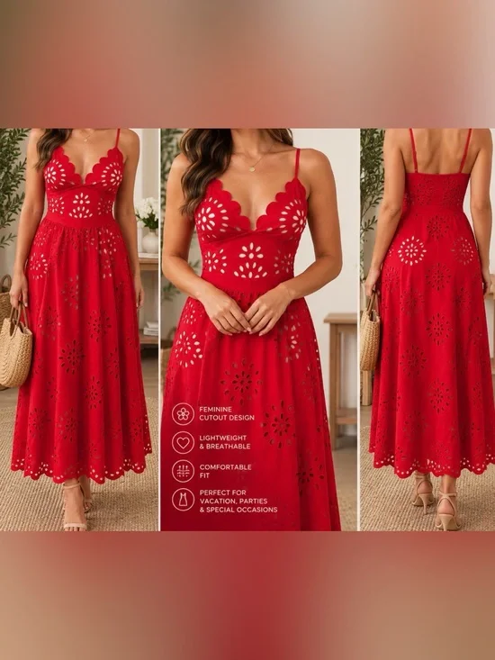Laser Flower Hollow One-Piece Swimsuit & Skirt Set