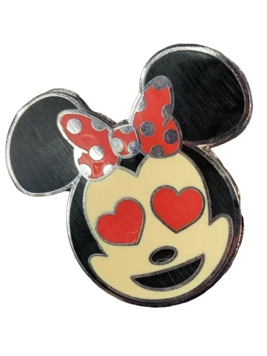 Disney Minnie Mouse Trading Pin Polka Dot Bow Brooch Emoji Heart Lapel Pin