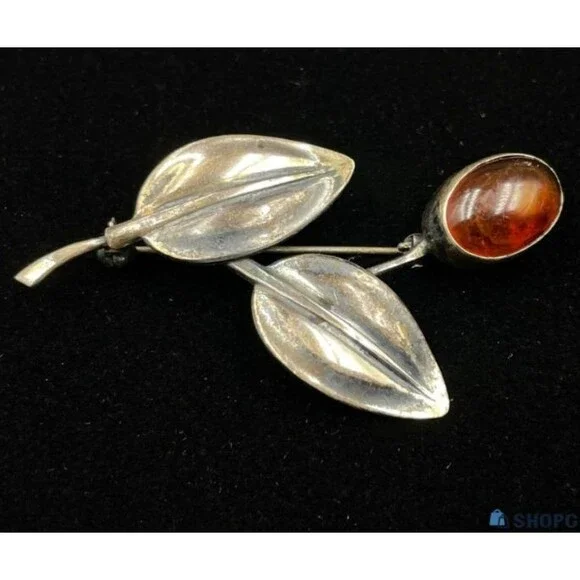 Carl Ove Frydensberg Brooch pin Sterling silver mid century Modern Denmark amber