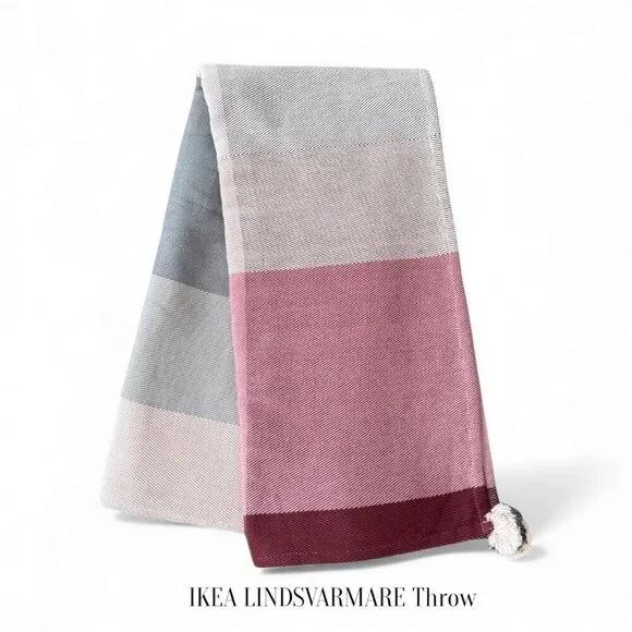IKEA LINDSVARMARE Multicolor Handmade Throw with Pom-Poms