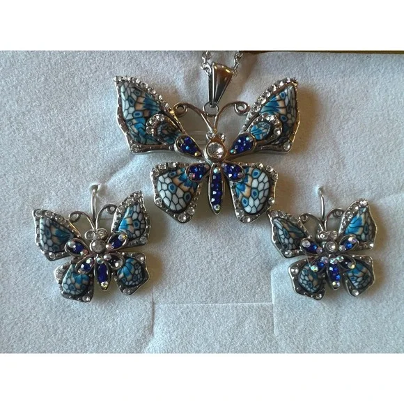 SS Butterfly Necklace Earring Set 22
