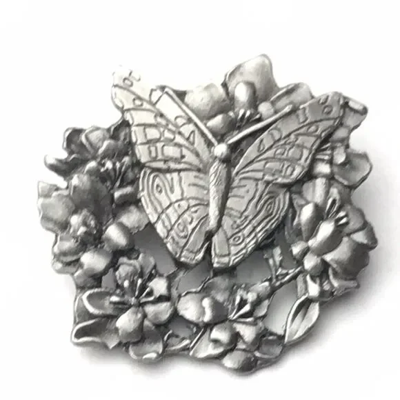 Birds And Bloom 1998 Butterfly in Flowers LIMITED Edition Brooch Pin Pewter