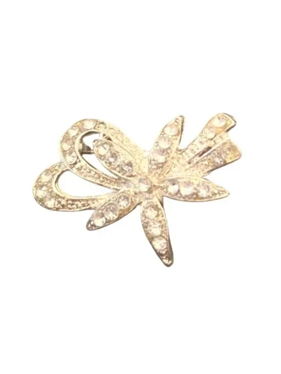 Vintage Rhinestone Bow Brooch Silver Tone Crystal Ribbon Bridal Glam Pin 2