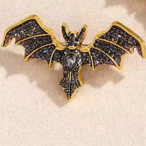 Vampire Bat Black Crystal Brooch