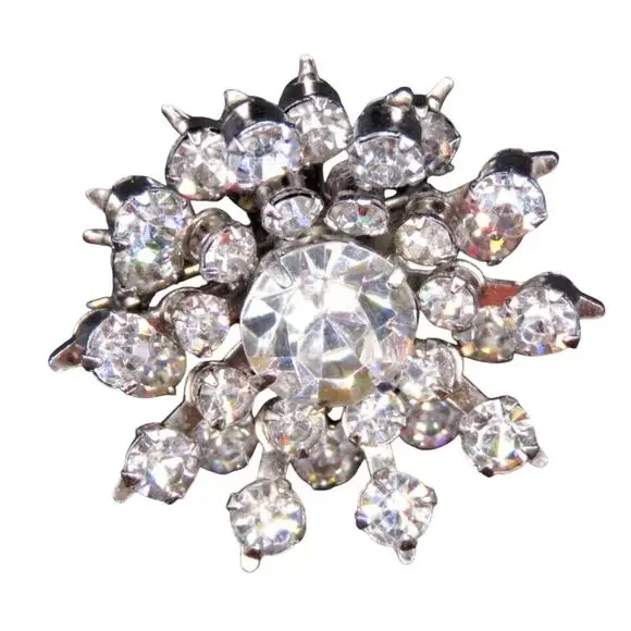 Vintage Rhinestone Brooch Pin Silver Tone Starburst Small and Beautiful!
