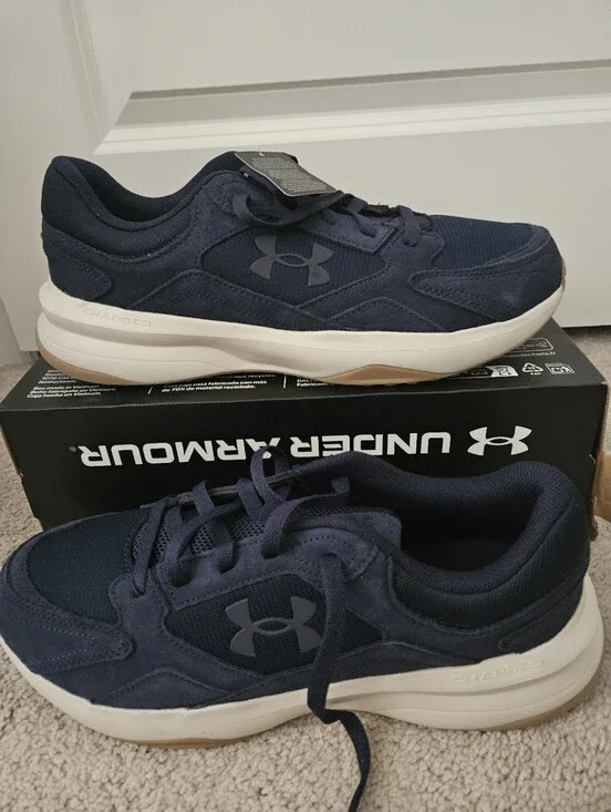 NWT Under Armour UA Edge Suede Mens 12 Navy Blue Charged Sneakers